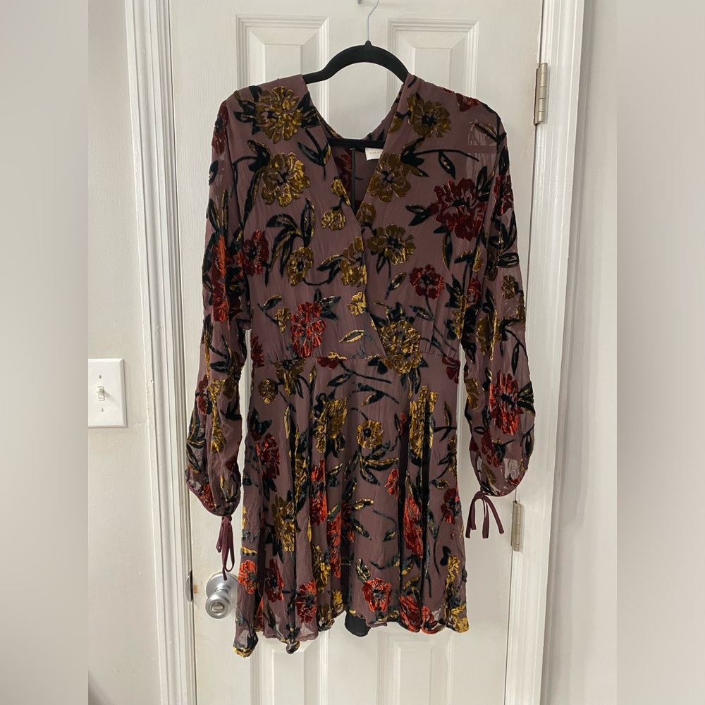 Amanda Uprichard Mauve Velvet Burnout Floral Long Sleeve Dress